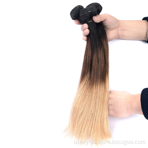 Three Tone Ombre Brazilian Human Hair Straight Hair Bundle Ombre 1B4/27 Hair Bundles With Closure